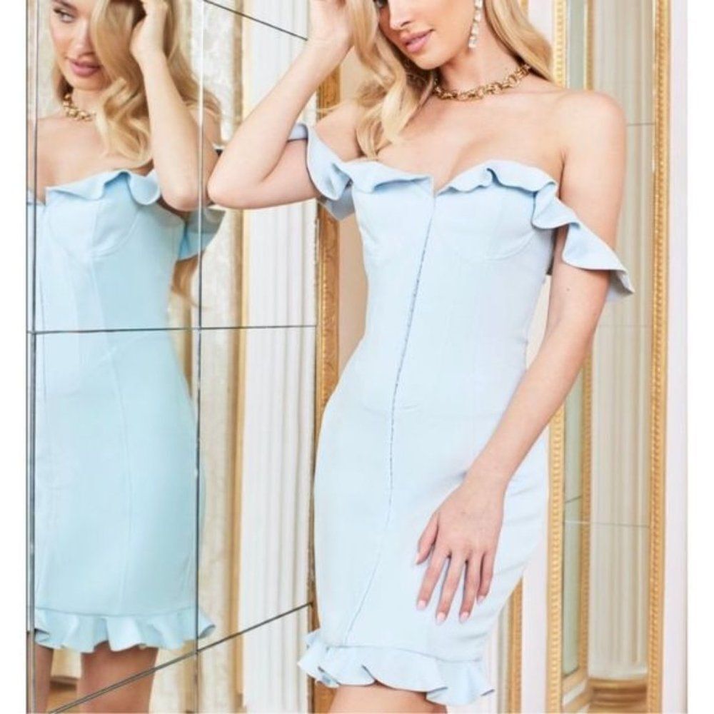 Lavish Alice Women's Blue Micro Ruffle Corset Mini Dress